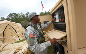 Soldier using Intelligent Power Technology touch screen.